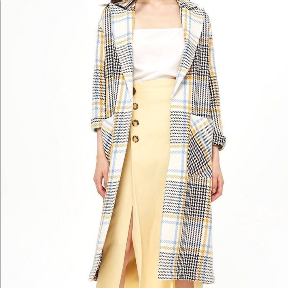 TOPSHOP Check Duster Coat Multicolor Size 6 NWOT - Picture 4 of 13